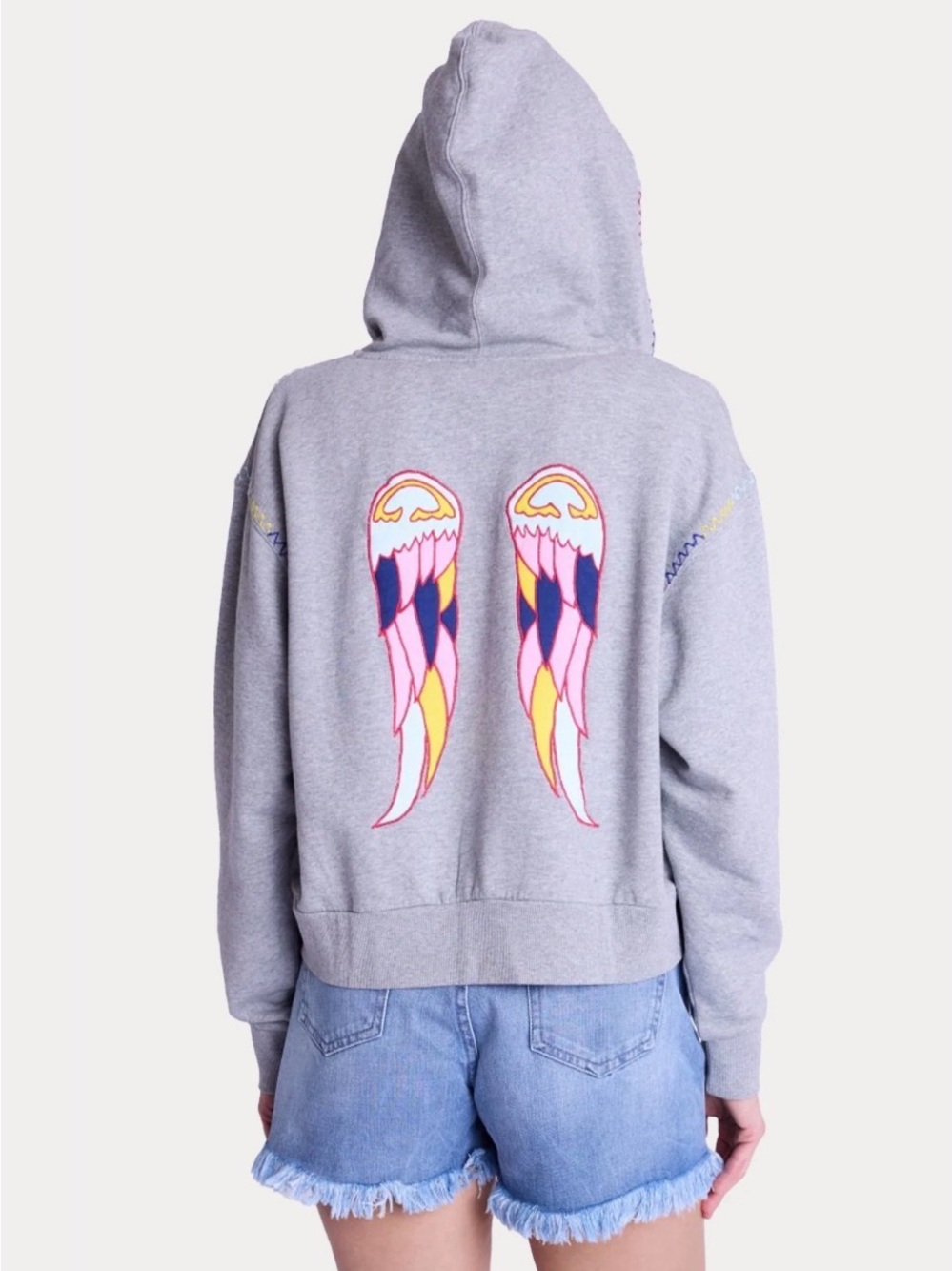 Berenice The Coolest Girl Diego Wing Hoodie Jacket Gray Embroidered Cotton M